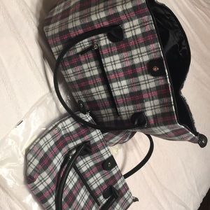 Plaid duffle bag with matching carryall bag